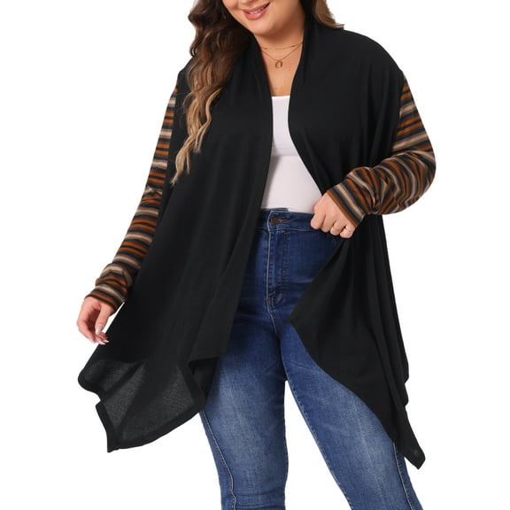 GRACE & GRANDEUR Women's Plus Size Cardigan Stripe Lightweight Sweater Outerwear 4X Black Brown