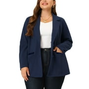 AGNES ORINDA Women's Plus Size Fall Workwear Notched Lapel Button Down Office Blazer 2X Navy Blue