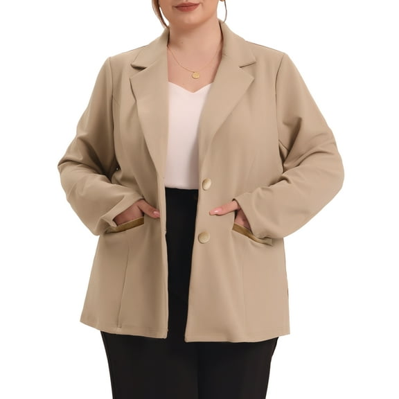 Agnes Orinda Women's Plus Size Fall Workwear Notched Lapel Button Down Office Blazer 3X Khaki