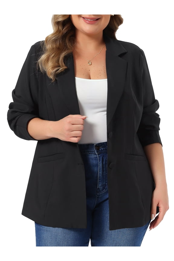 Women's Plus Size Fall Workwear Notched Lapel Button Down Office Blazer 4X Black