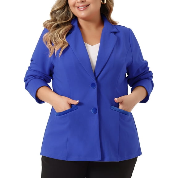 Agnes Orinda Women's Plus Size Fall Workwear Notched Lapel Button Down Office Blazer 4X Royal Blue