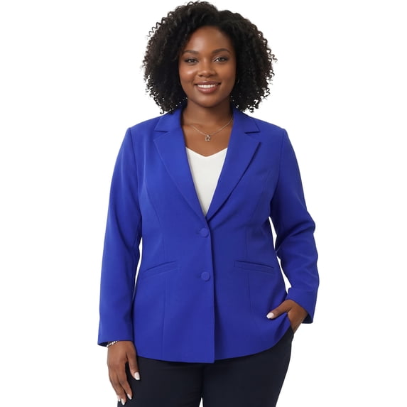 Agnes Orinda Women's Plus Size Fall Workwear Notched Lapel Button Down Office Blazer 4X Royal Blue