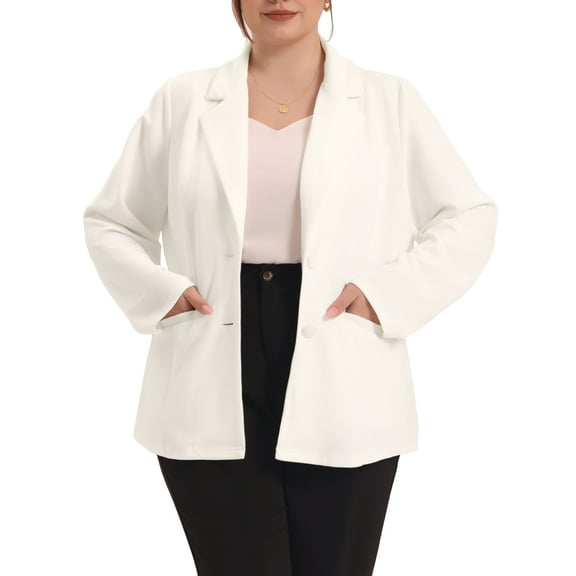 Agnes Orinda Women's Plus Size Fall Workwear Notched Lapel Button Down Office Blazer 4X White
