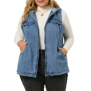 Agnes Orinda Women's Plus Size Fall Zipper Up Denim Sleeveless Hoodie Jacket