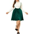 thumbnail image 1 of Agnes Orinda Women's Plus Size Velvet Skater Skirts High Waist Shiny Stars Suspender Skirt 4X Dark Green, 1 of 6