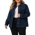 thumbnail image 1 of Agnes Orinda Plus Size Denim Jacket for Women Long Sleeve Button Down Washed Front Trucker Jean Jacket 3X Black Blue, 1 of 6