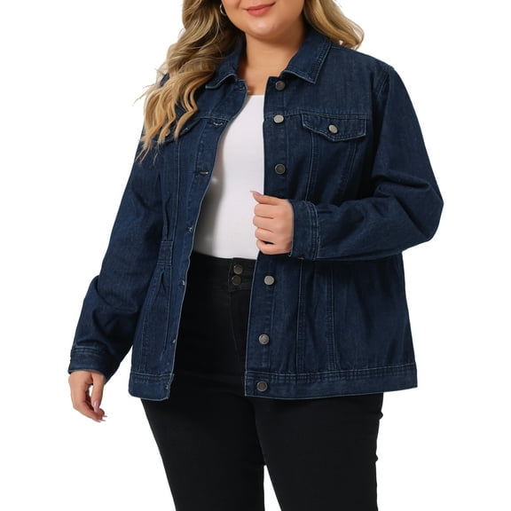 Agnes Orinda Plus Size Denim Jacket for Women Long Sleeve Button Down Washed Front Trucker Jean Jacket 2025 Western Outfit 3X Black Blue