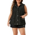 thumbnail image 1 of Agnes Orinda Women's Plus Size Fashion Sleeveless Jacket Drawstring Zip Denim Vest 2X Black, 1 of 5
