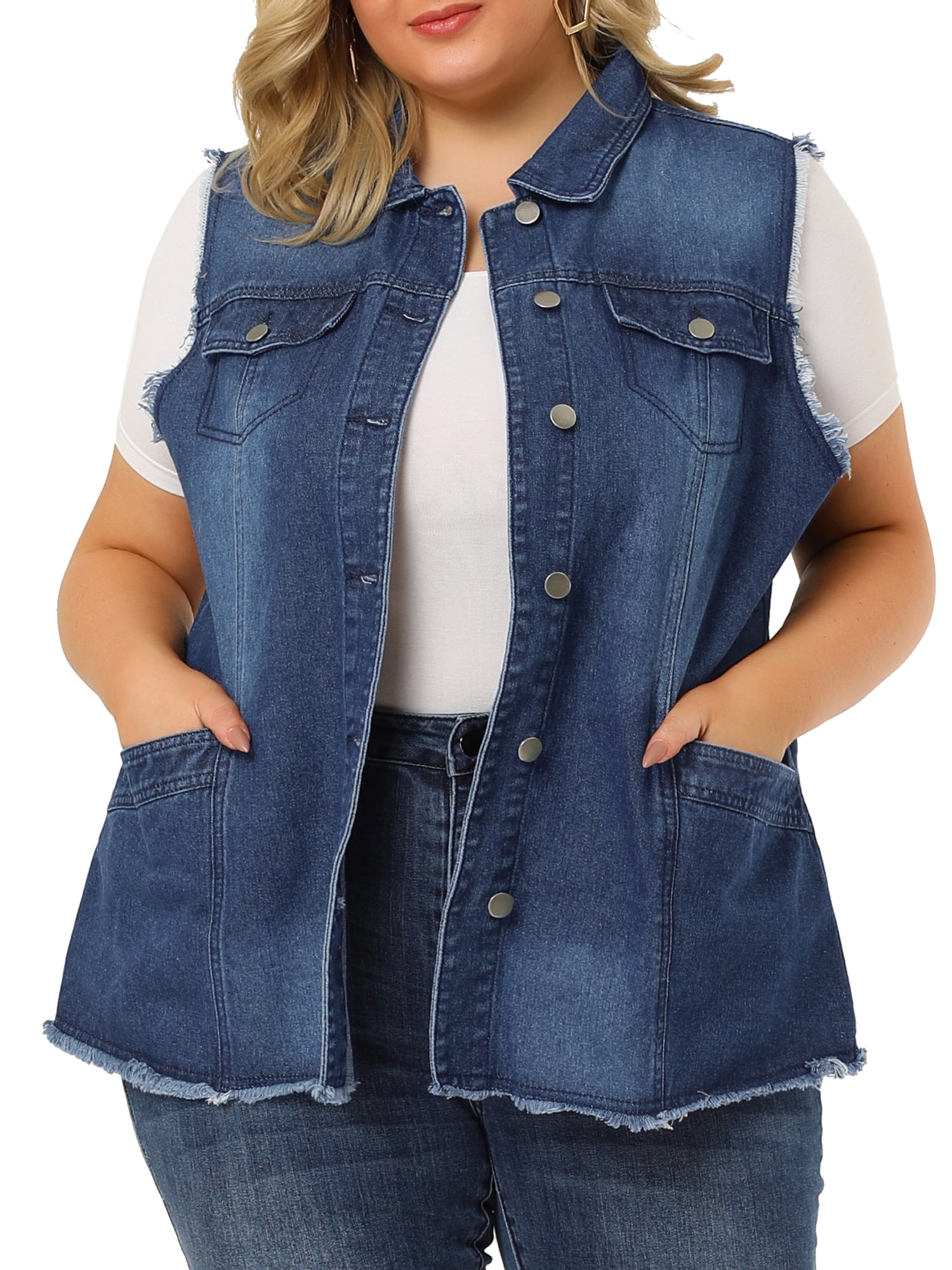 Plus size sleeveless jean vest sale