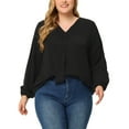 thumbnail image 1 of Agnes Orinda Women's Plus Size Fashion Work Long Sleeves Ribbon Front Chiffon Blouse 2X Black, 1 of 6