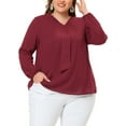 thumbnail image 1 of Agnes Orinda Women's Plus Size Fashion Work Long Sleeves Ribbon Front Chiffon Blouse 2X Burgundy, 1 of 7