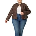 thumbnail image 1 of Agnes Orinda Women's Plus Size Faux Leather Fur Jacket Zipper Motorcycle Jacket with Pockets 2X Brown, 1 of 5