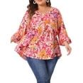 thumbnail image 1 of Agnes Orinda Women's Plus Size Floral Blouses V Neck Ruffle 3/4 Sleeves Babydoll Peplum Tops 4X Orange Pink, 1 of 6