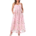 thumbnail image 1 of Agnes Orinda Women's Plus Size Floral Dresses U Neck Sleeveless Embroidered Mesh Double Layer Wedding Maxi Cami Dress with Pockets 3X Pink, 1 of 6