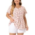 thumbnail image 1 of Agnes Orinda Women's Plus Size Peplum Tops Floral Half Placket Short Sleeves Casual Blouses 4X Pink, 1 of 7