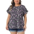 thumbnail image 1 of Agnes Orinda Women's Plus Size Floral Print Blouse Bohe Crew Neck Tulip Sleeves Summer Casual Tops 2X Purple, 1 of 5