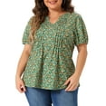 thumbnail image 1 of Agnes Orinda Women's Plus Size Floral Printed Tops Notched V Neck Short Sleeves Casual Summer Blouses L Green, 1 of 7