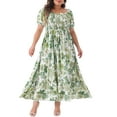 thumbnail image 1 of GRACE & GRANDEUR Women's Plus Size St. Patrick's Day Short Sleeves Square Neck Smocked Boho Floral Maxi Dresses 3X Green, 1 of 6