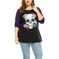 thumbnail image 1 of Agnes Orinda Women's Plus Size Floral Skull Contrast Color Raglan T-shirt, 1 of 6