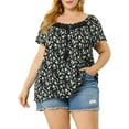 thumbnail image 1 of Agnes Orinda Women's Plus Size Floral Print Tops Hollow Out Tie Neck Short Sleeve Casual Summer Blouses 2X Black, 1 of 7