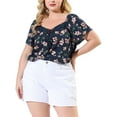thumbnail image 1 of Agnes Orinda Women's Plus Size Floral Print Tops Hollow Out Tie Neck Short Sleeve Casual Summer Blouses 4X Navy Blue, 1 of 7