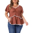 thumbnail image 1 of Agnes Orinda Women's Plus Size Floral Sweetheart Neck Lace Short Ruffle Sleeve Summer Blouses 3X Red, 1 of 6
