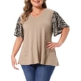 thumbnail image 1 of Agnes Orinda Women's Plus Size Floral Top Summer V Neck Flutter Short Sleeve Casual Blouses Tee 2025 3X khaki, 1 of 6