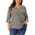 thumbnail image 1 of Agnes Orinda Women's Plus Size Floral Tops Notched V Neck Roll Long Sleeve Button Down Shirts Casual Blouses 1X Black, 1 of 6