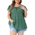 thumbnail image 1 of Agnes Orinda Women's Plus Size Floral Tops Pleated Front Crew Neck Tulip Sleeve Summer Dressy Blouse 3X Green, 1 of 6