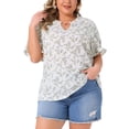 thumbnail image 1 of Agnes Orinda Women's Plus Size Floral Tops Ruffled V Neck Puff Short Sleeves Summer Casual Blouse 2X White, 1 of 8
