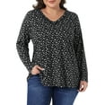 thumbnail image 1 of Agnes Orinda Women's Plus Size Floral Tops V Neck Long Sleeve T Shirt Ruffle Tunic Blouses 1X Black White, 1 of 6