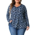 thumbnail image 1 of Agnes Orinda Women's Plus Size Floral Tops V Neck Long Sleeve T Shirt Ruffle Tunic Blouses 2X Navy Blue, 1 of 6