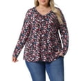 thumbnail image 1 of Agnes Orinda Women's Plus Size Floral Tops V Neck Long Sleeve T Shirt Ruffle Tunic Blouses 3X Black Pink, 1 of 6