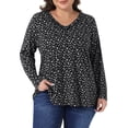 thumbnail image 1 of Agnes Orinda Women's Plus Size Halloween Outfits Floral Tops V Neck Long Sleeve T Shirt Ruffle Tunic Blouses 3X Black White, 1 of 8