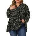 thumbnail image 1 of Agnes Orinda Women's Plus Size Floral V Neck Half Placket Casual Chiffon Blouse, 1 of 6