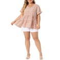 thumbnail image 1 of Agnes Orinda Women's Plus Size Top Boho Floral V Neck Ruffle Sleeves Tiered Babydoll Blouses 2X Pink, 1 of 6