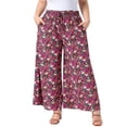 thumbnail image 1 of Agnes Orinda Women's Plus Size Floral Wide Leg Pants Rise Front Tie Boho Flowy Casual Beach Palazzo Trousers with Pockets 1X Black Pink, 1 of 6
