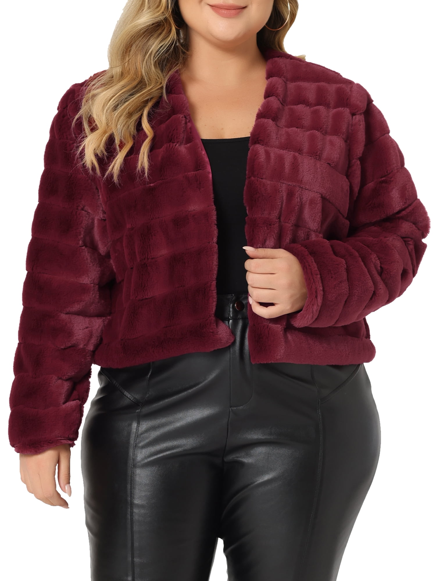 Agnes Orinda Women's Plus Size Cropped Jacket Open Front Fluffy Faux ...