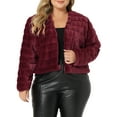 thumbnail image 1 of Agnes Orinda Women's Plus Size Cropped Jacket Open Front Fluffy Faux Fur Winter Coat Jackets 1X Burgundy, 1 of 6