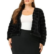 AGNES ORINDA Women's Plus Size Cropped Jacket Open Front Fluffy Faux Fur Winter Coat Jackets 1X Black