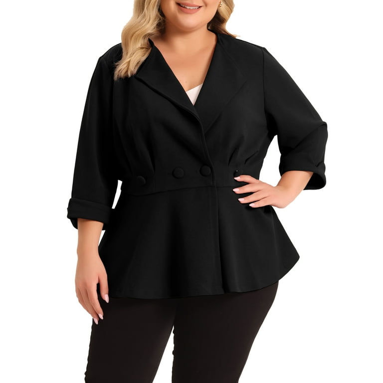 Agnes Orinda Women's Plus Size Office Work Double Lapel Button