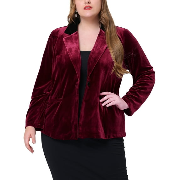 Agnes Orinda Women's Plus Size Fashion Formal Velvet Workwear Blazer
