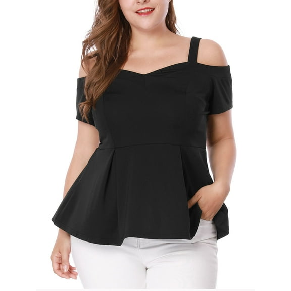 Agnes Orinda Women's Plus Size High Waist Sweetheart Cold Shoulder Peplum Blouse 4X Black