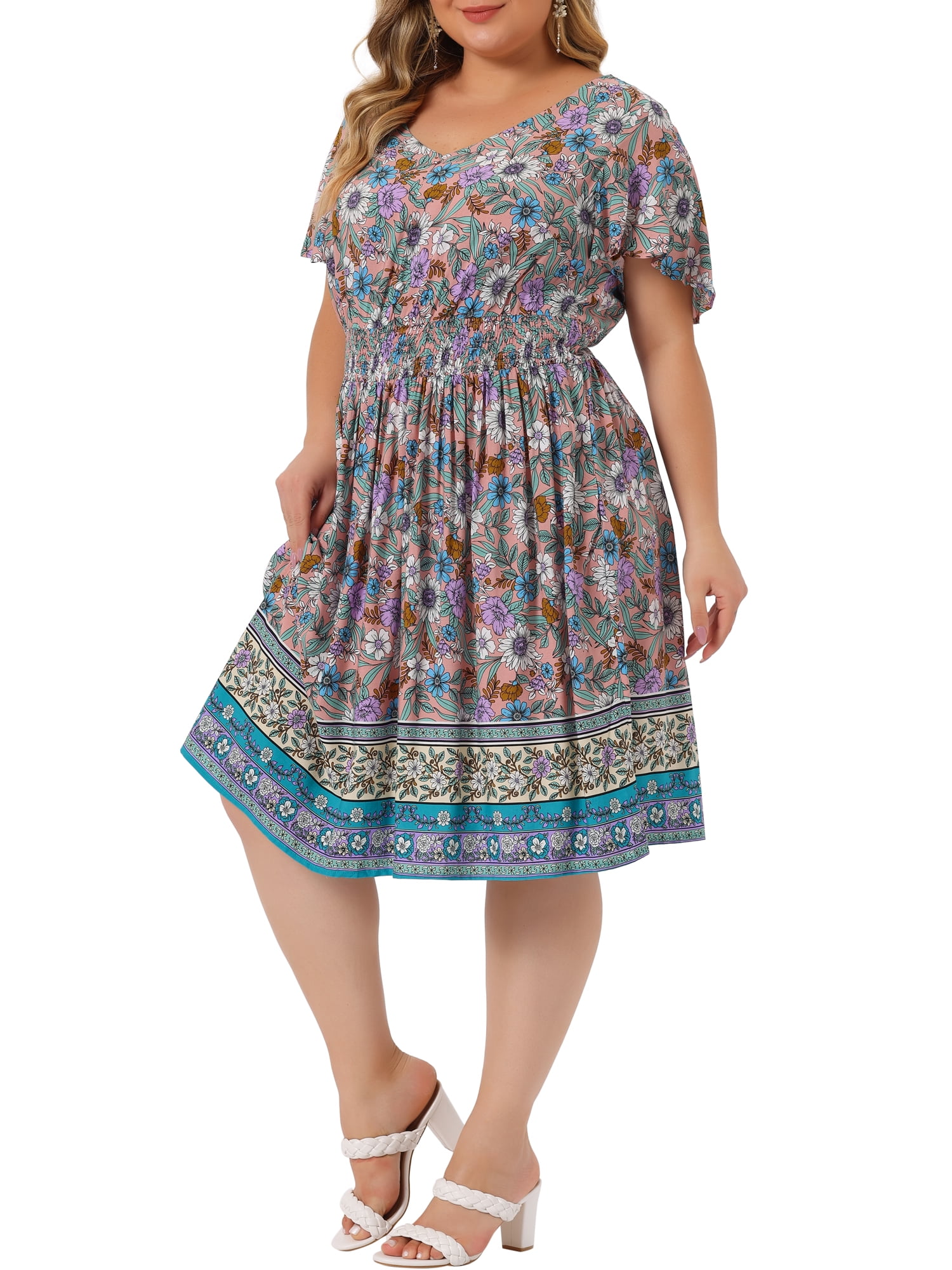 holiday plus size floral dress Red Tropical Leaf Party Dress - Plus Size Holiday & Evening Midi 1X-3X main image 0