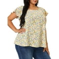 thumbnail image 1 of Agnes Orinda Women's Plus Size Floral Tops Round Neck Flare Short Sleeve Casual Spring Summer Blouse 1X Pink, 1 of 6