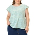 thumbnail image 1 of Agnes Orinda Women's Plus Size Holiday Floral Print Flare Short Sleeve Blouse 3X Light Blue, 1 of 5