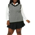 thumbnail image 1 of Agnes Orinda Women's Plus Size Houndstooth V Neck Vest Sweaters 1X Black White, 1 of 8