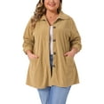 thumbnail image 1 of Plus Size Corduroy Shirt for Women Long Sleeve Button Down Blouses Tops Loose Shacket Jacket with Pockets 1X Khaki, 1 of 6