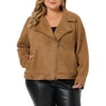 thumbnail image 1 of Agnes Orinda Women's Plus Size Jacket Faux Suede Bomber Moto Biker Zip-Up Coats 2X Brown, 1 of 6