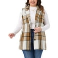 thumbnail image 1 of Agnes Orinda Women's Plus Size Jacket Plaid Curvy Notched Button Down Lapel Sleeveless Casual Long Vest Outerwear with Pocket 1X Brown, 1 of 5